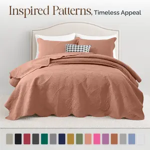 3-Piece Quilted Bedspread Set – Leaf / Floral Designs, Soft & Breathable Microfiber Coverlet with Sham Pillowcase, Light & Comfy Bedding for Any Season (Twin, Queen, King, California King)