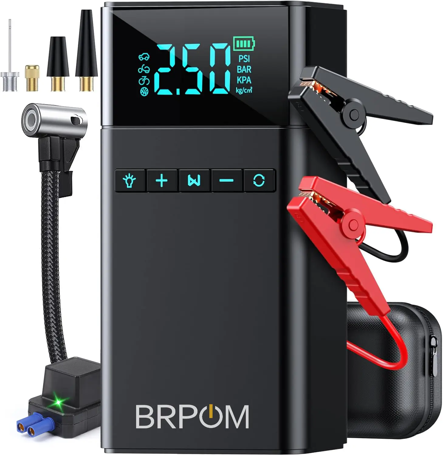 BRPOM 8500A (All Gasoline/10.0L Diesel) Portable Car Jump Starter with Air Compressor, Car Battery Jump Starter with 150PSI Tire Inflator, 12V Car Ba