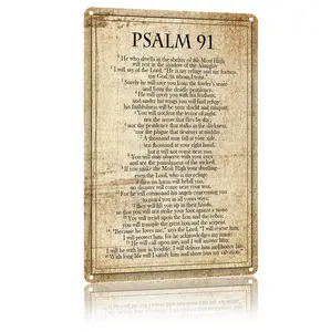 12x8in (20x30cm) Aluminum 2D Flat Plaque, Vintage Psalm 91 Inspirational Religious Decorative Wall Art, for Prayer Room & Holiday Celebrations