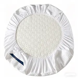 1pc Waterproof Mattress Protector Soft Bed Cover with 2 Pillowcases Pure Color Ultrasonic Embossed Design Machine Washable for Bedroom Hotel Dorm Bedding