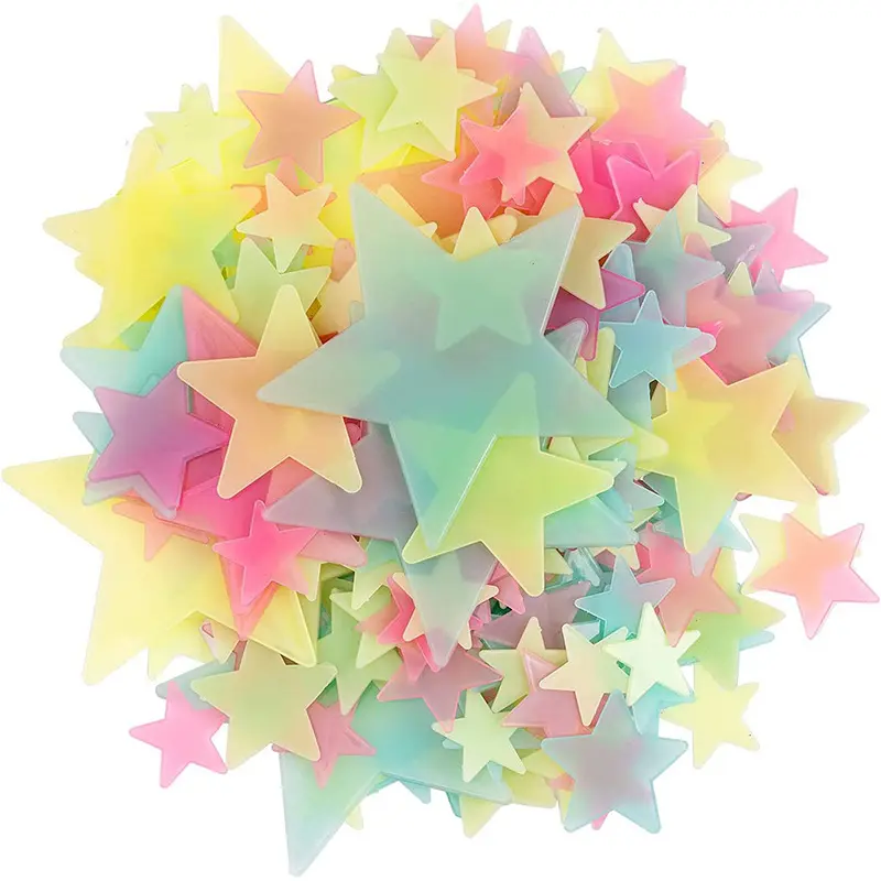 2pcs Glow-in-the-Dark Star Stickers, 3cm/1.18in Self-Adhesive Decorative Wall Decals, Assorted Fluorescent Random-Color Stars for Room & Ceiling Decor