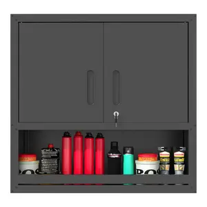 Metal Wall-Mounted Tool Storage Cabinet with Locking Door and 1 Shelf 1 Opened Drawer for Garage Warehouse,Office,Assembly Required,Lock to prevent theft, wall mounted to save space, layered storage tools