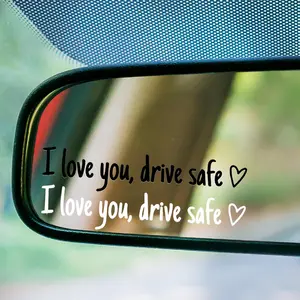 4-Piece "I Love You Safe Driving" Mirror Stickers, Vinyl Decals for Rearview Mirrors & Windshields, Cute Car Accessories for Women, Ideal Valentine's Day Gift for Him or Her (2 Black 2 White)