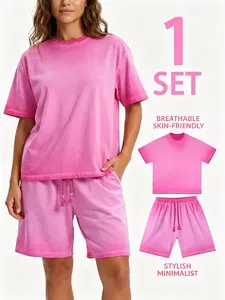 ZORVIC STUDIO 1 Set Women's Washed T-Shirt & Shorts Loungewear, Oversized Casual Summer Outfit, Soft Short Sleeve Top + Drawstring Shorts, Breathable Co-ord Set for Everyday Wear