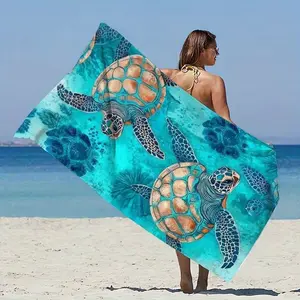 A pack of beach towels with turtle patterns, Microfiber beach towel, designed for sunbathing and swimming. This large-sized, quick-drying towel is made of polyester fiber, lightweight and comfortable