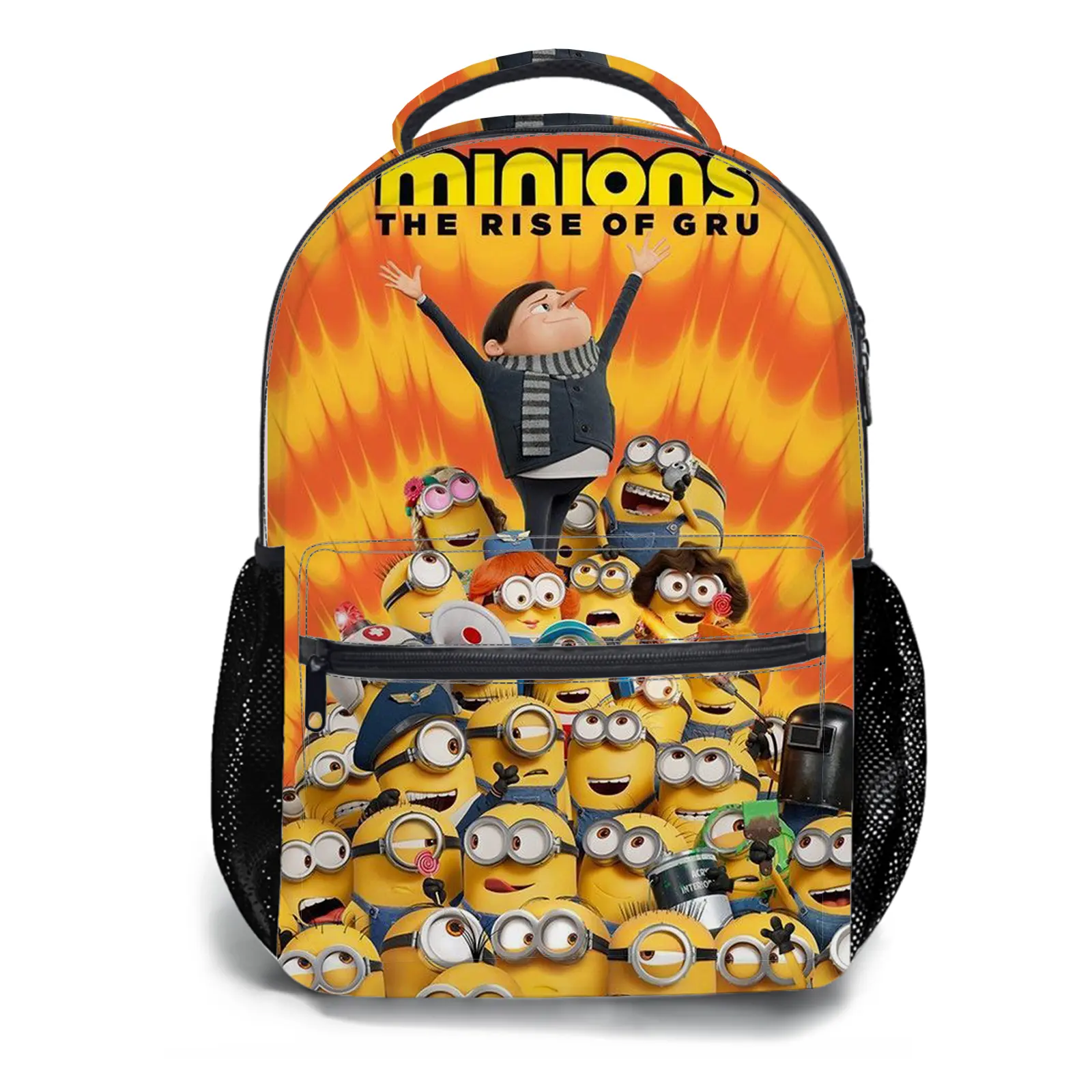 Minions Backpack for Girls, Y2K Aesthetic School Bag with Front Zipper Pocket, Cute Cartoon Printed Bookbag for Kids and Teens, Lightweight Casual Travel Daypack for Back to School d-180