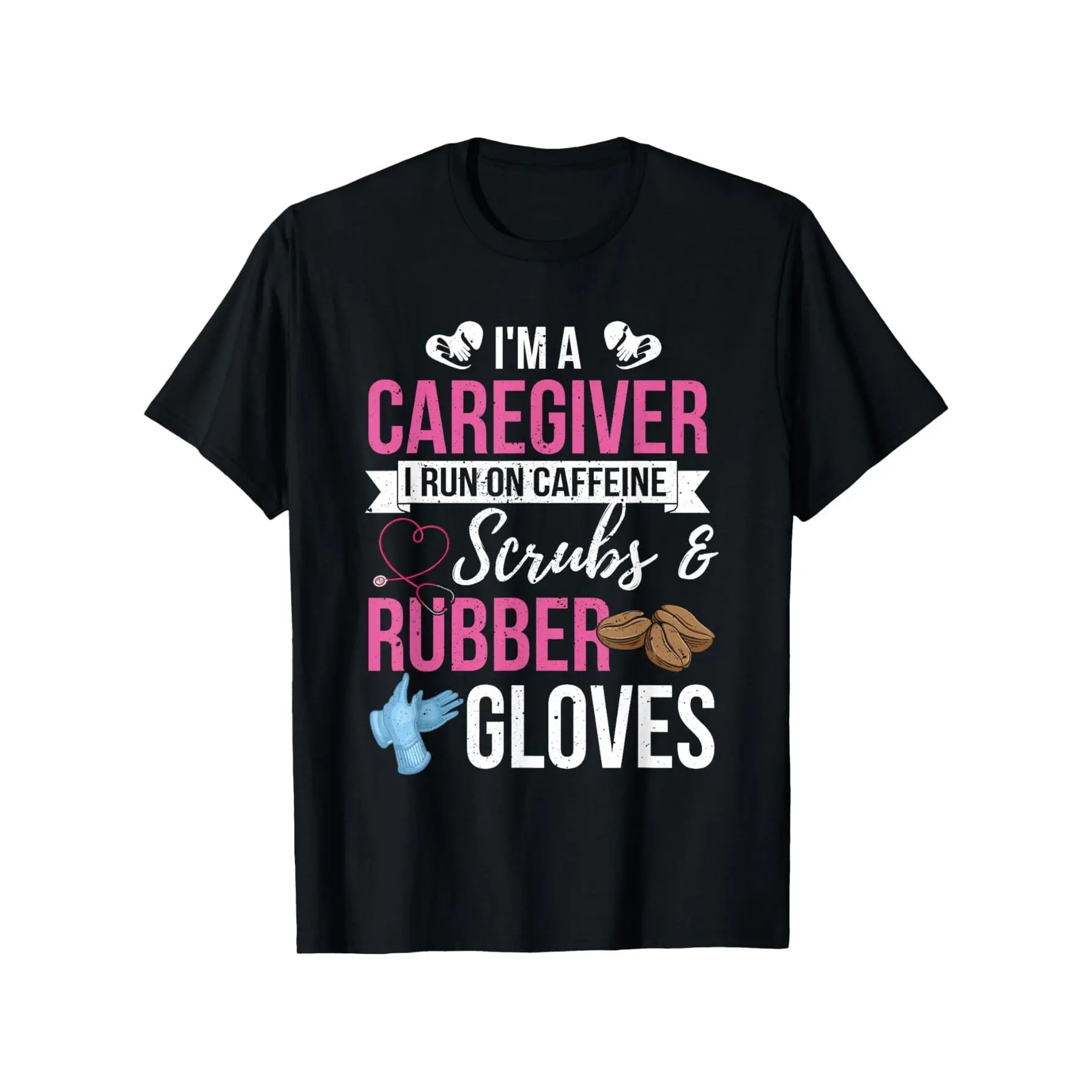 Men's Caregiver Graphic T-Shirt, Funny "I Run on Caffeine" Casual Round Neck Top with Tropical Design, Short Sleeve, Shortsleeve