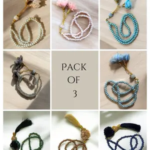 Pack of 3 Elegant Prayer Beads Pearls with Delicate Floral Design Perfect for Decorations