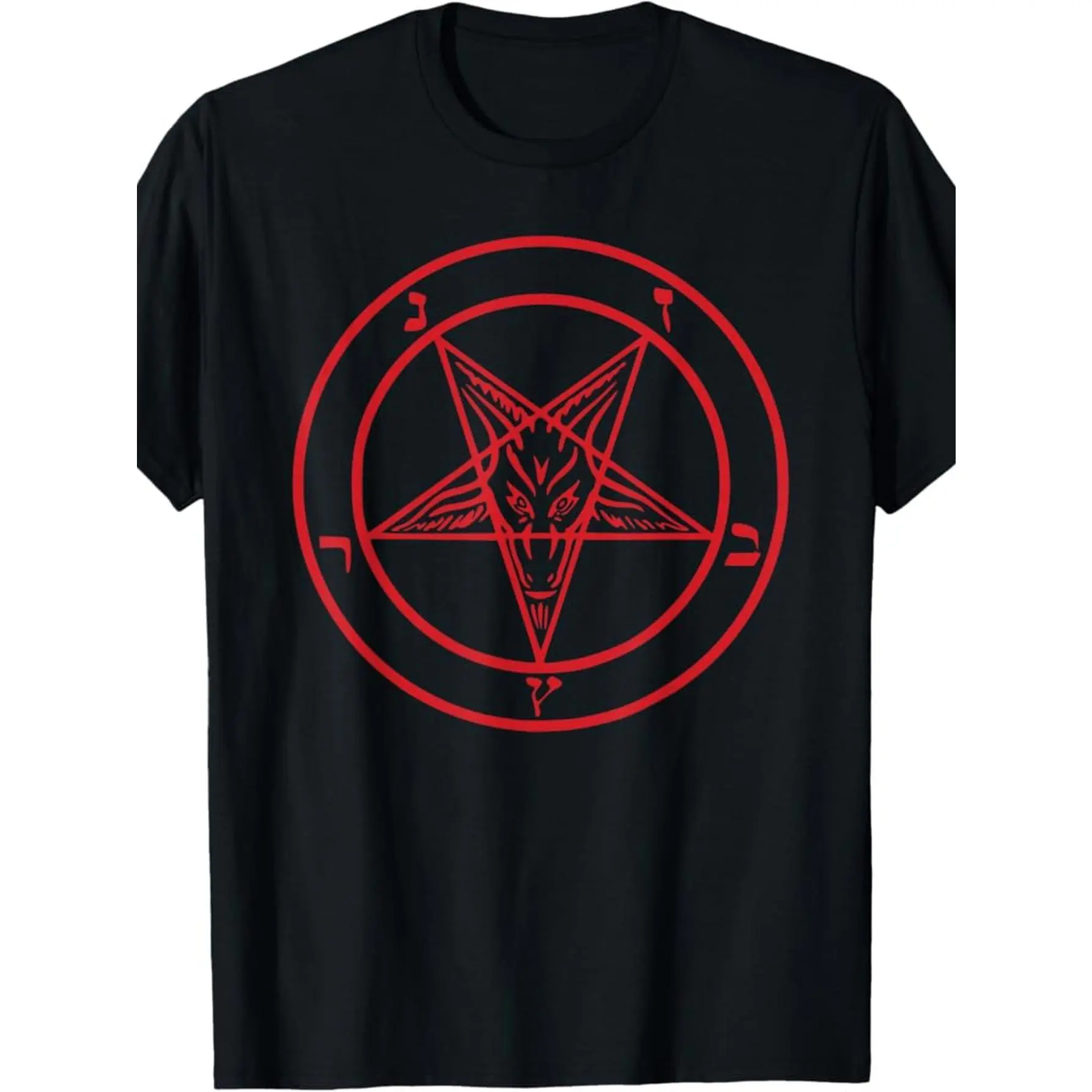 Men's 100% Cotton Vintage Satanic Pentagram Graphic T-Shirt - Menswear Short-Sleeve Round Neck Casual Tee, Tops Black Red Streetwear Tshirt Fabric Crewneck Shortsleeve Tropical