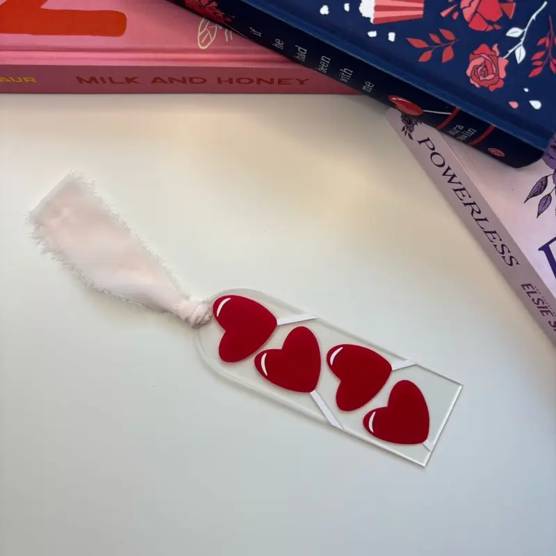 Lollipop Hearts Acrylic Bookmark with Chiffon Ribbon - Handcrafted Gift for Book Lovers - Durable & Lightweight Design