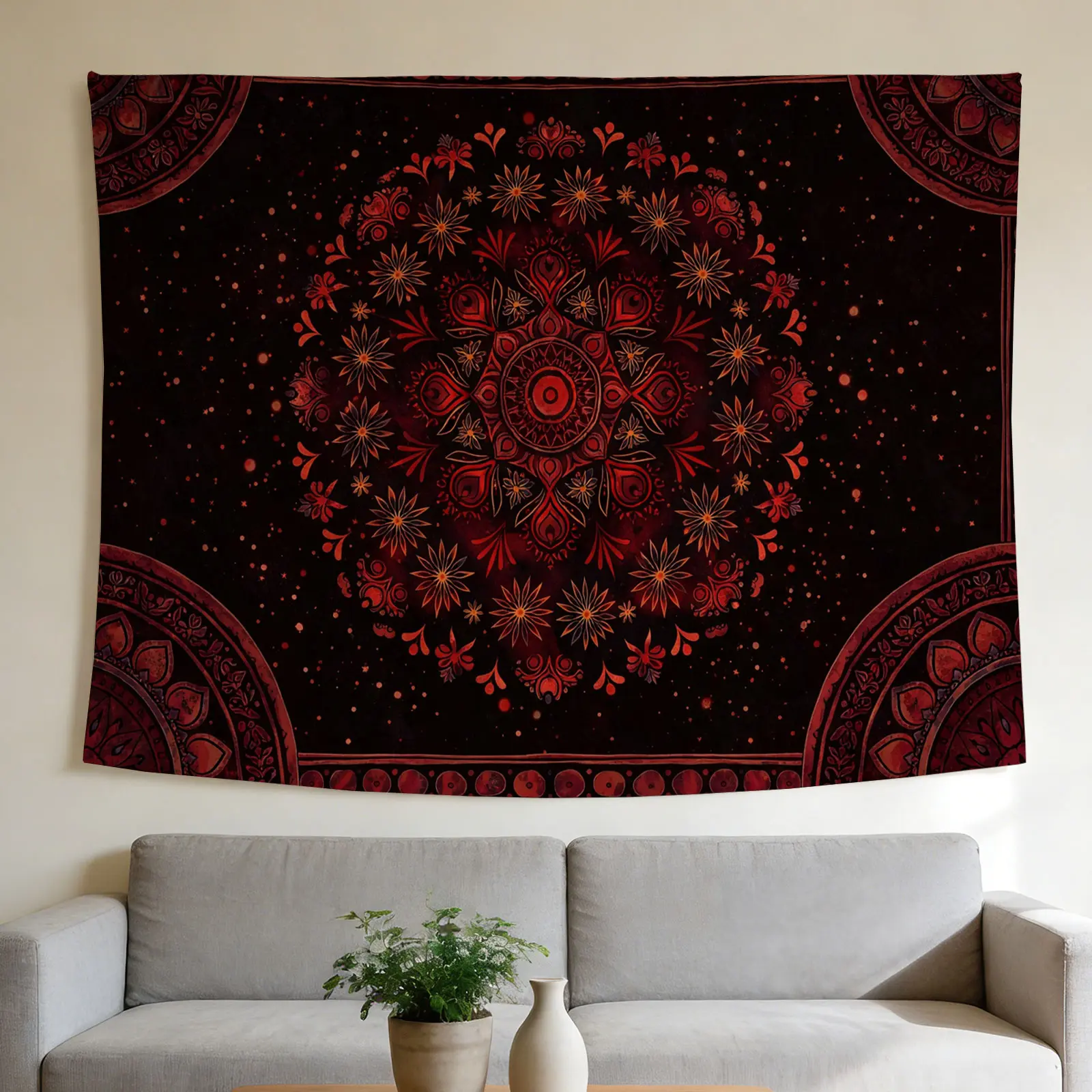 Ethnic Mandala Tapestry - Lightweight Boho Chic Wall Hanging Backdrop, Bohemian Home Decor for Valentine's Day, Halloween, Christmas Festive Use