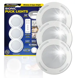 Bionic Puck Lights – Set of 3, Wireless LED Under Cabinet Lighting with Remote & Tap Control, Battery Powered, Dimmable Closet Lights with Timer
