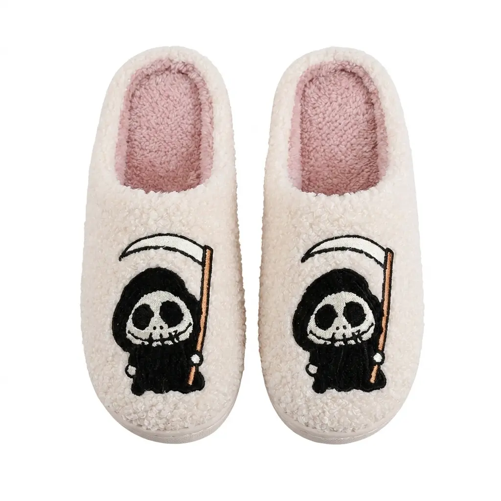 Halloween Ghost Plush Slippers for Women & Men | Spooky Cozy Fluffy Indoor/Outdoor House Shoes | Trendy Scary Face Design