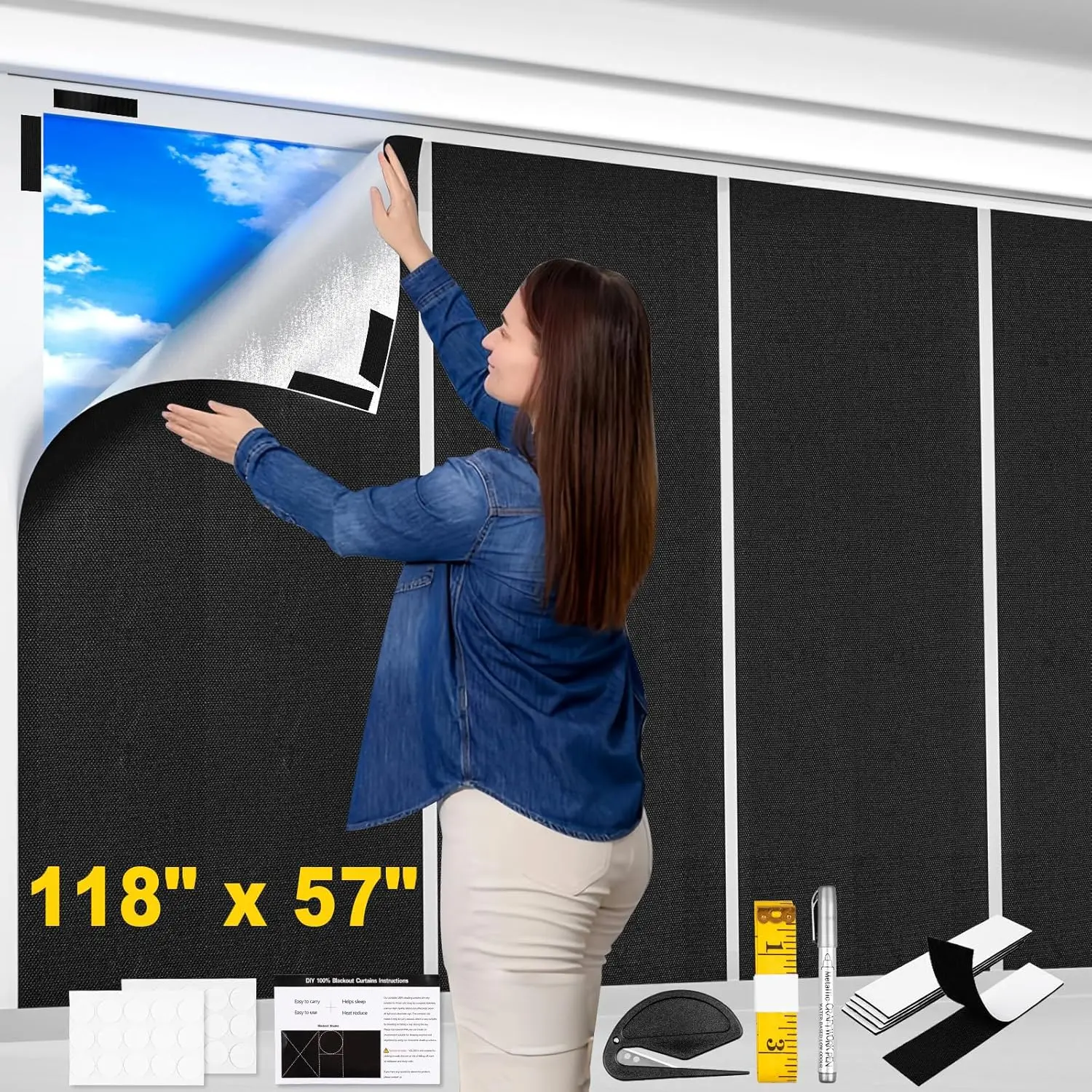 Blackout Window Cover, 118x57 Inch Portable Blackout Blinds, No Drill  Blackout Shades, Cuttable Temporary Black Out Curtains for Bedroom Travel Dorm   RV Media Room Darkening