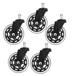 5Pack 3" Black Caster Wheels For Office Chair Caster Rubber Swivel Wheel