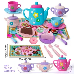 Tea Party Set for Little Girls, Pretend Teapot Set, Princess Tea Time Play Kitchen Toy with Teapot, Cup for Birthday Easter Gift Kids Toddler, Play Kitchen Accessories, Toddler Playset