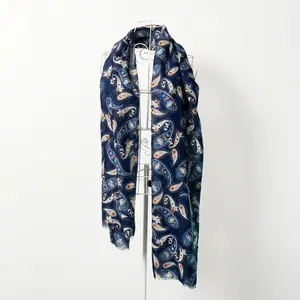 Vselectstudio #38 Blue Paisley Print Scarf Long Shawl Wrap Lightweight Fashion Scarf for Women Vintage Boho Pattern Shawl Stylish Wrap Scarf Casual Travel Beach Shawl Elegant Fall Winter Outfit
