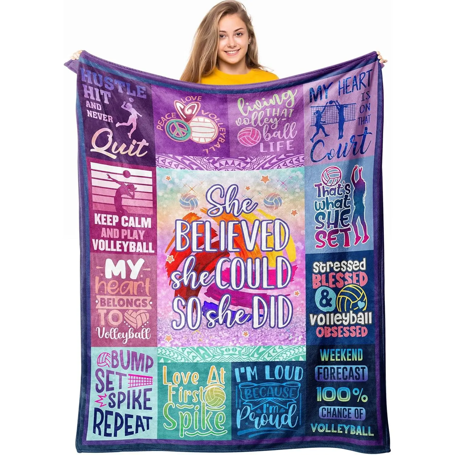 Customized Volleyball Throw Blanket - 101Cm×76Cm（30X40in）), 122Cm×81Cm（32X48in）), 152Cm×127Cm（50X60in）) - Teen Girls' & Grandparents' Gift, Team Party Favors & Decor Accessories
