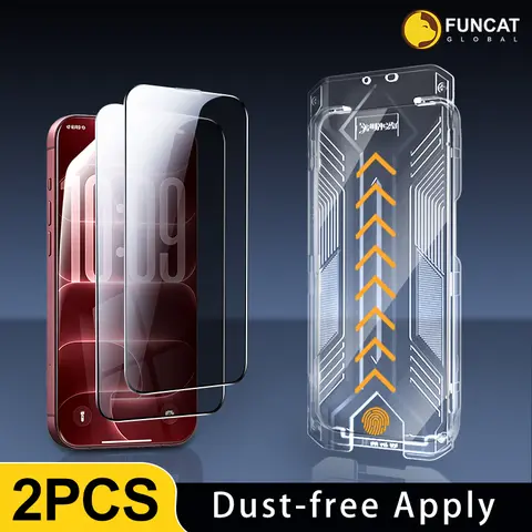 [2PCS] FUNCAT GLOBAL Tempered Glass Screen Protector for iPhone 18/17/16/15/14/13/12, with Dust-free Applicator, Bubblefree Apply, Dustproof, Reusable Easy Installation, Fingerprint-proof, Electroplated Layer, Hydrophobic Full Protection (On SALE)