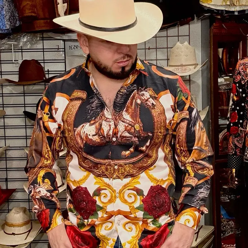 Barabas Men's Long Sleeve Shirt with Beautiful Horse Print for Gentlemen