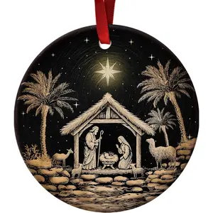 Nativity Christmas Ornaments 2025 - Nativity Scene Ornaments, Catholic Religious Gifts for Men Women, Christian Gift Ideas - Christian Gifts for Women Faith - Ceramic Ornament Xmas Tree Decoration
