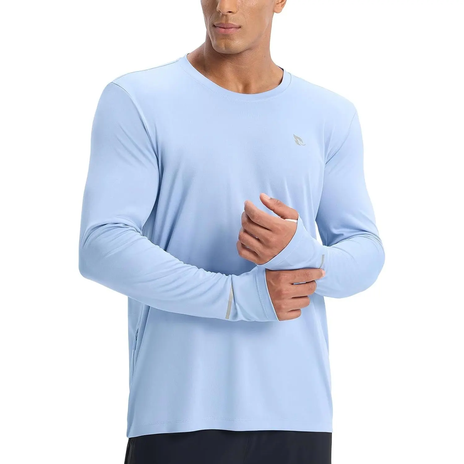 baleaf Men's UPF 50+ Long Sleeve Polyester Sun Shirt, Loose-Fit Quick Dry Casual Workout Top with Zipper Pocket & Thumbholes for Hiking, Running, Athletic Clothes, Fitness Apparel