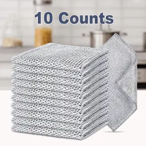 10 Counts Dishwashing Rags，Multipurpose Non-Scratch Wire Dishcloths for , Reusable Wire Cleaning Cloths for Kitchen,Wet and Dry Use, Sinks, Pots, and Pans Silver Removable & Washable