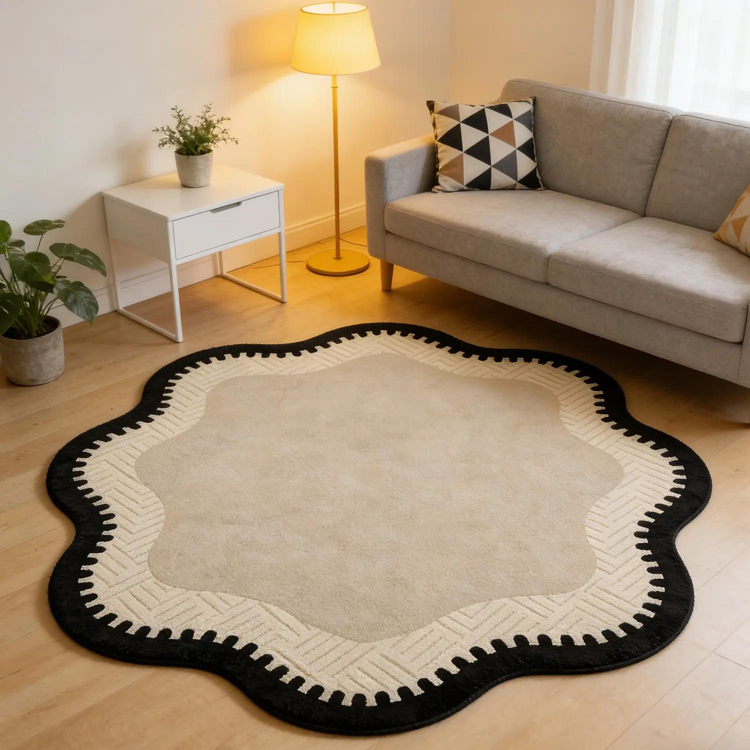 French Vintage Wave Edge Round Carpet, Luxurious High-End Living Room Coffee Table Mat, Soft Wipeable Easy Clean Rug for Bedroom Sofa Bedside