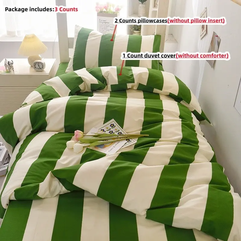 3pcs Striped Duvet Cover Set, 1 count Duvet Cover + 2 counts Pillowcases(without comforter and pillow insert), Polyester, All Seasons, Single Twin Double Queen Size, Polyester Bedding Set
