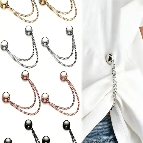 Multi-Function Styling Magnetic Clothing Clips, Adjustable Magnetic Shirt Clips for Women's Clothing, T-Shirt Hem and Collar Shortening Clips, 8-Pack Chain Style