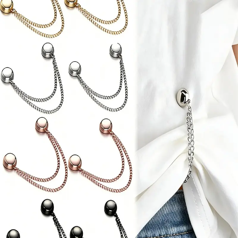 Multi-Function Styling Magnetic Clothing Clips, Adjustable Magnetic Shirt Clips for Women's Clothing, T-Shirt Hem and Collar Shortening Clips, 8-Pack Chain Style