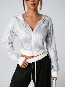 Women's Maple Leaf Print Hooded Zipper Athletic Sweatshirt, Casual Loose-Fit Long Sleeve Pullover, Athletic Jackets, Workout Jacket, Spring & Fall Fashion Jacket