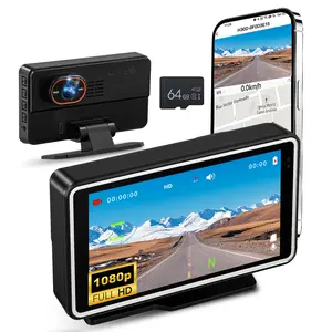 WiFi Dashcam Auto with 5 Inch Display, HD 1080P Dashcam with 64G TF Card, HUD Display & App Playback | Loop Recording, Motion Detection, Overspeed Alarm
