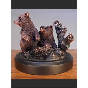 212 MAIN Bronze Plated 2 Bear Statue, 5.5x4.5 in. Handmade Art Treasure of Nature Howling Figurine, Home Decor, Ideal Gift for Home Supplies Enthusiasts, Handmade Craft
