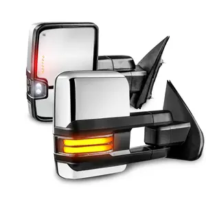 Chrome Power Heated Tow Mirrors For 2003-2007 Chevy Silverado Tahoe/GMC Sierra Yukon with Dynamic Turn Signal, Amber Running Lights Car Truck Automotive Vehicle