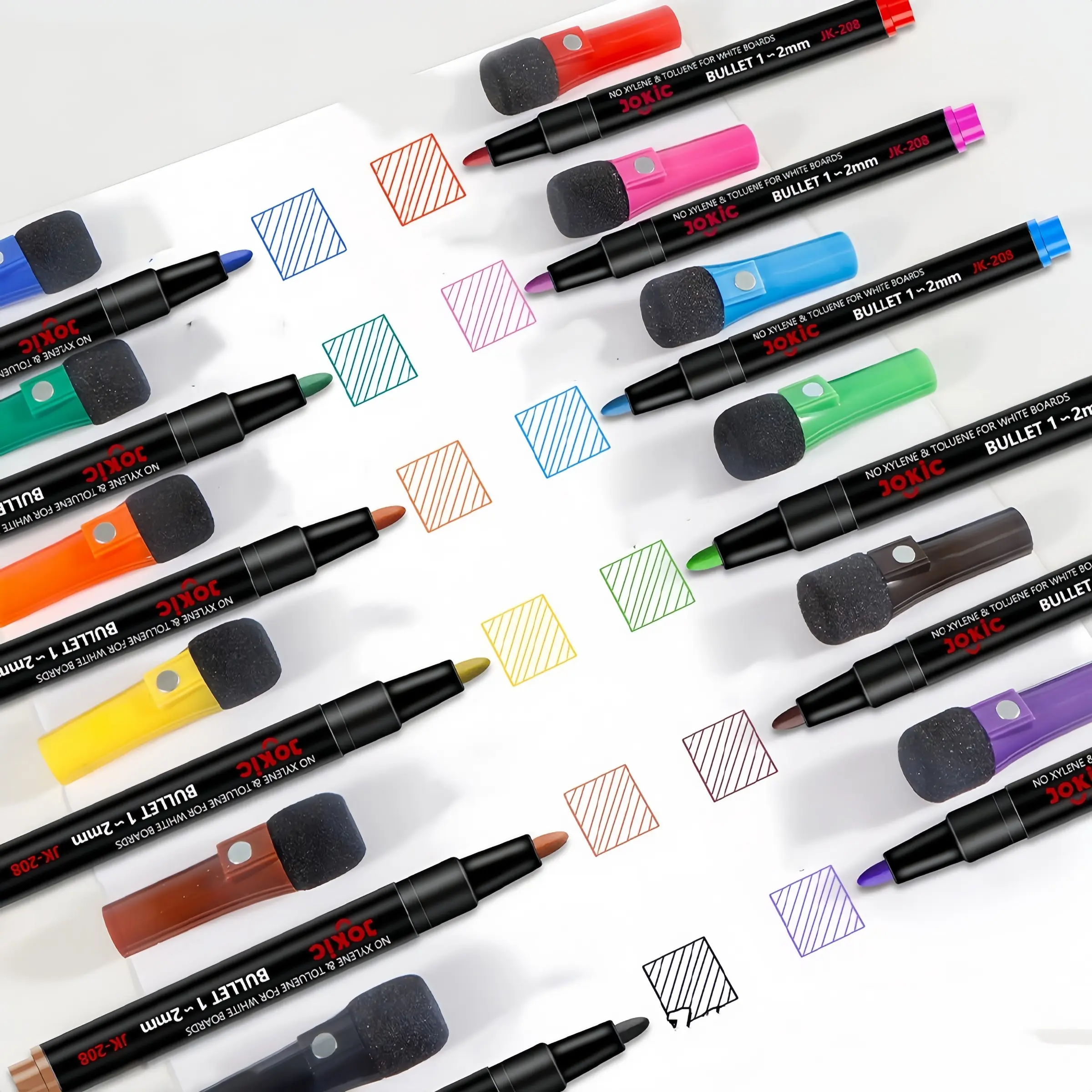 12 Color Fine Tip Magnetic Dry Erase Markers, Fine Point Markers, Rubber Cap, Refillable Whiteboard Pens, Easy Write Erase, Ideal for Office, Classroom, Home Use, Stationery Writing Tools