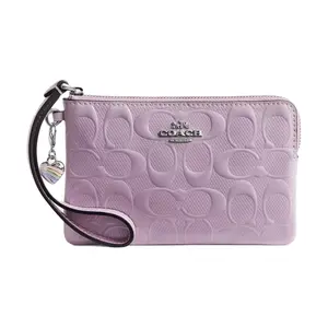 Coach Corner Zip Wristlet With Heart-Shaped Accent In Iridescent Leather For Women