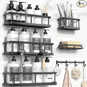 YASONIC Shower Caddy Adhesive, 100% Rustproof Shower Organizer with Soap Holder, 6 Pack Large Capacity shower Shelves for Inside Shower, No Drilling Bathroom Organizers and Storage for Home Decor