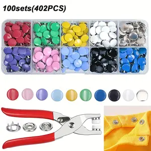 Colorful Metal Button Kit, Button Design, 402pcs/set Including 100 Sets Button & 1 Count Pliers & 1 Count Storage Box, DIY Clothes Accessories for Sewing, Clothing, Hat, Bag, Sewing Supplies Crafts
