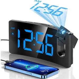 Projection Alarm Clock, Digital Clock with 180° Rotatable Projector, 3-Level Brightness Dimmer, Clear LED Display, USB Charger, Progressive Volume, 9mins Snooze,12/24H, for Bedroom