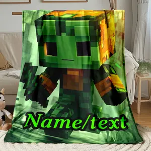 Customizable Minecraft-Inspired Green Zombie Mob Print Cooling Blanket for Couch Bed, Lightweight Plush All Season Nap Blanket, Portable Travel Camping Car Office Throw Blanket, Durable Wrinkle Resistant Printed Blanket, Ideal Personalized Gamer & Kid Gif