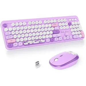 Typewriter Keyboard and  Combo Retro 104 Key Full Size Office Set Purple Keyboard with Silent Round Keycaps, Ideal for Laptop and Desktop PCs, Cute esign Keyboard(Purple)