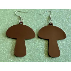 Mushroom Earrings: Dark Brown Laser Cut Acrylic Mushroom Jewelry, Mycology, Foraging, Plants, Whimsical, Fairy, Best Gifts for Her/Him/Them