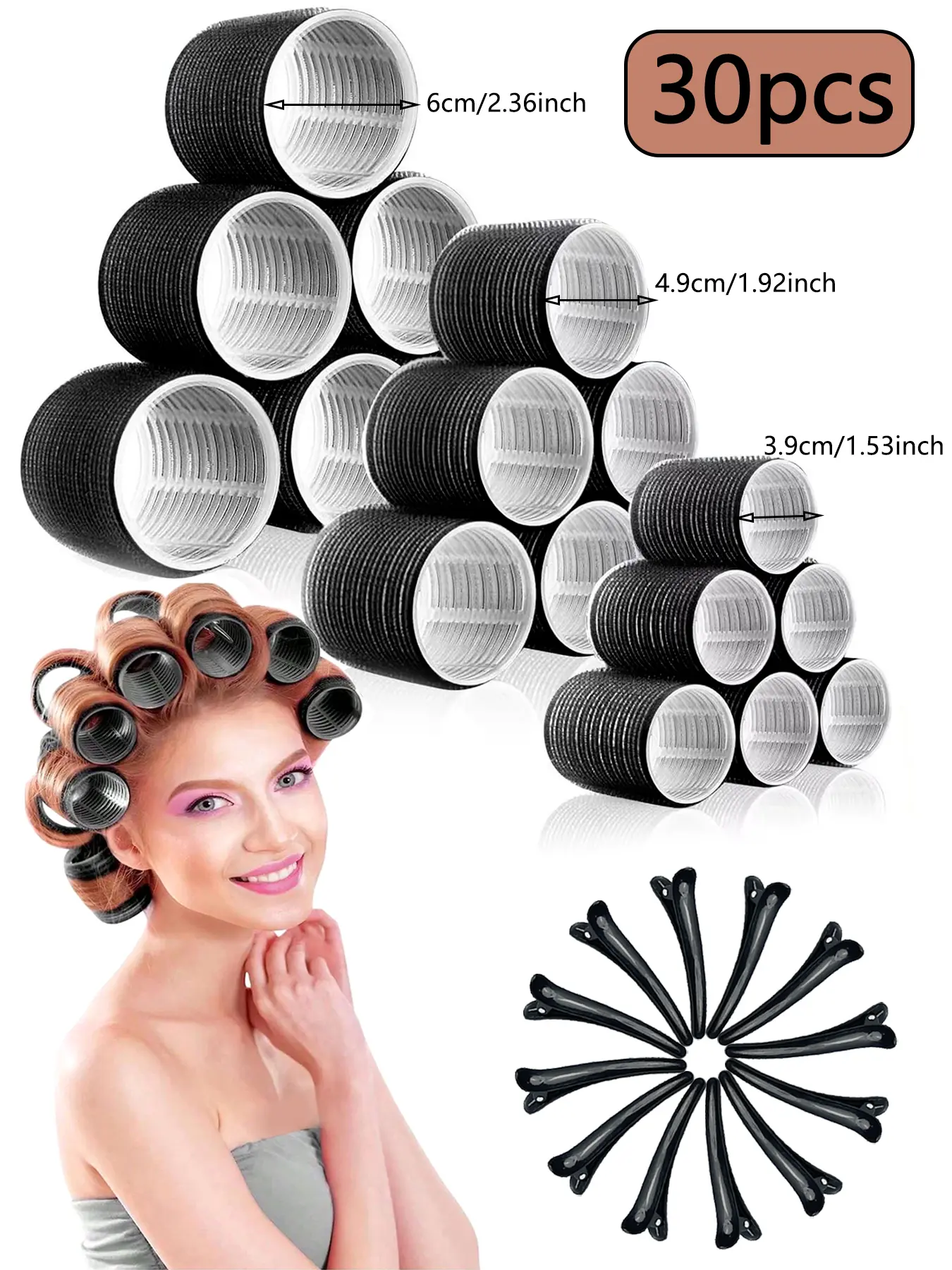 30pcs Women's Curling Set, Hair Rollers with Clips, Large Curlers with Clips, Self Gripping Curler, Suitable for Long Hair, Hairbands, Diy & Party Hair Accessories