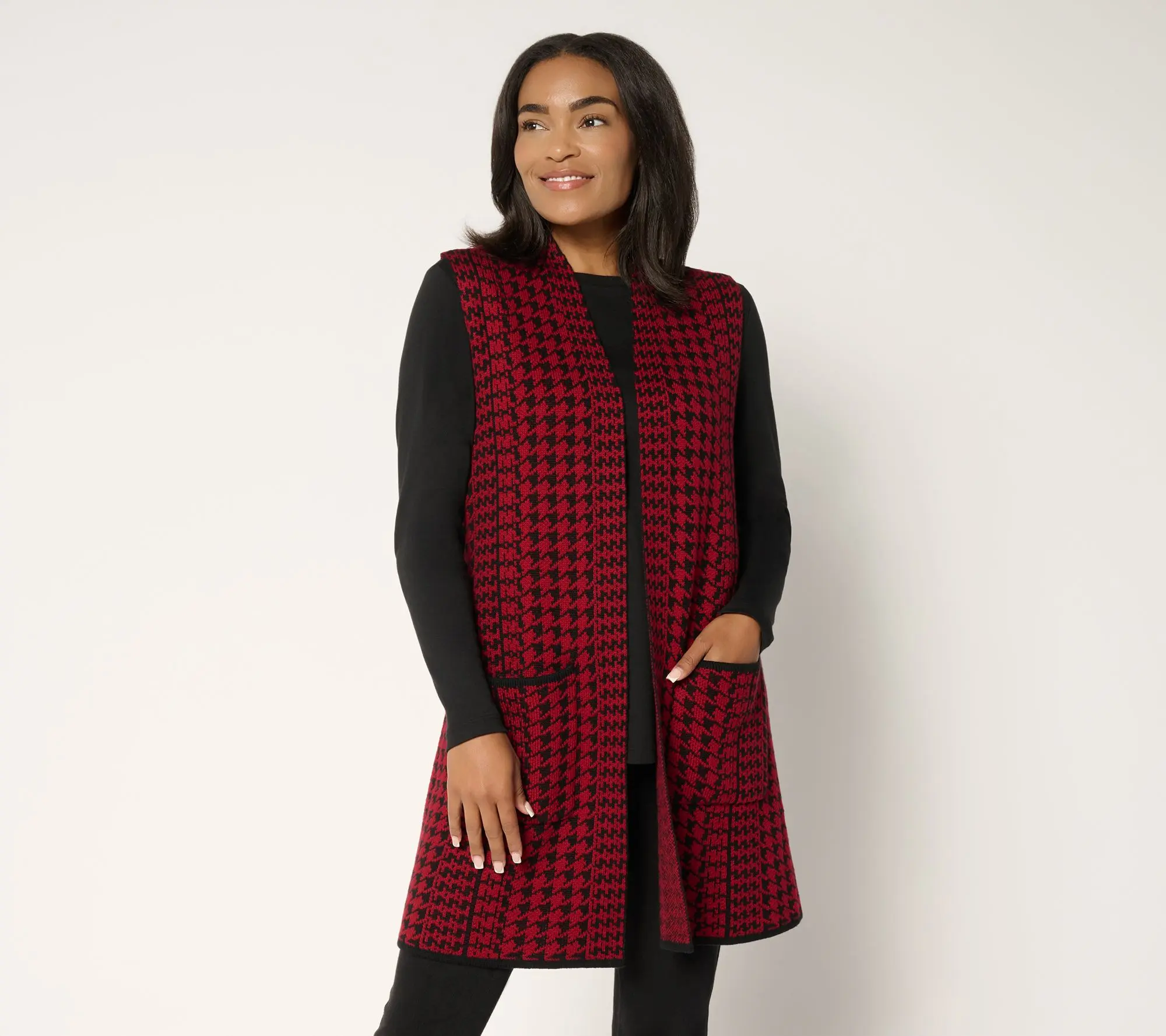 GRAVER Susan Graver Regular Jacquard Knit Open Front Vest
