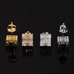 Square Baguette Cluster Stud Earrings Lab Diamond