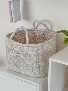 Foldable Floral Car Storage Basket, Laundry & Toy Organizer, Machine-Washable Woven Design, All-Seasons Use, Ideal for Home & Vehicle
