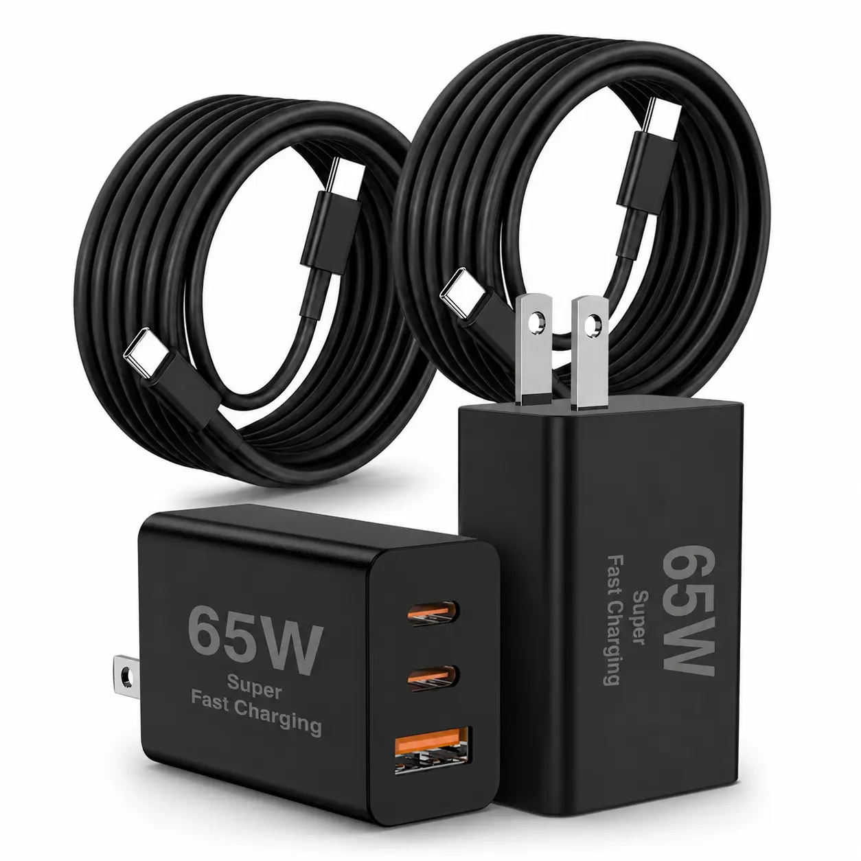 65W GaN 3-Port USB Wall Charging Adapter - Electronic Charger with Lightning Compatibility for iPhone 17/16/15 Pro/Air, iPad Pro, MacBook, Galaxy S26/S25+/S24, Smartphone, Cellphone (Black, Protection-Focused)
