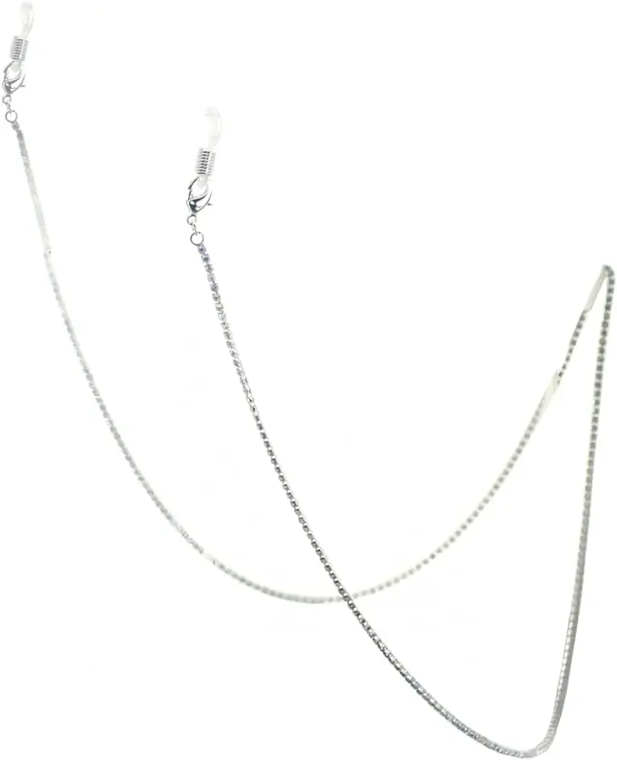 Women's 2mm Single Row Crystal Rhinestones Glass Crystals Eyeglass Holder Chain - Convertible Jet Black Sparkle Mask/Reader Lanyard, 28.5in Lobster Claw, Adjustable Rubber Bands, Detachable Bars, Hands-Free Organized Accessory with Gift Box