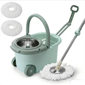 TAIMASI 360° Spin Mop And Bucket System With Wringer - 61" Stainless Steel Handle & 2 Microfiber Refills, Self-Cleaning Floor Mop For Tile, Hardwood, Laminate Floors (Green)